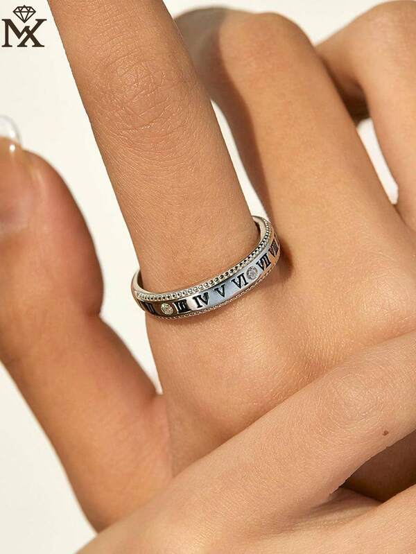S925 Silver Roman Numeral Ring For Women, Minimalist & Elegant Open Ring With Cubic Zirconia, Luxury Everyday Jewelry