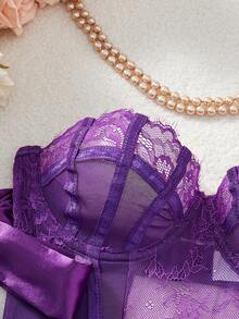 weiweihu Purple Shapewear Tummy Control   Corset Tops  Purple Corset  - Big Bow Shoulder Strap-1 Piece Ladies Lace Sexy One-Piece Lace Temptation Halter See-Through Bow One-Piece Sexy Underwear Suitable For Home Or Private Parties, Sexy Underwear Sexy Lingerie For Woman    Lingerie For Women Sexy Erotic   Corset Lingerie   Sexy Lingerie For Woman  Halloween Costumes For Women>Sexy    Mermaid Costume   Cleopatra Costume Halloween Costumes For Women Thanksgpajamas Sets For Women   Pijamas Navideñas Christmas Pajamas Thanksgiving Outfit Women - 紫色 - 查看 3