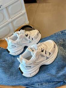 Teenage Girls' Comfortable Lace-Up Sports Shoes, Suitable For Daily Wear, Versatile Contrast Color, Campus Student Shoes, Spring/Autumn - Màu be - Xem 5