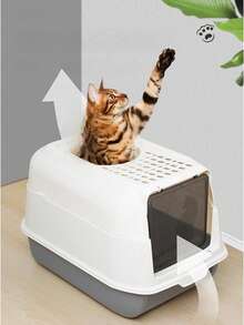 Large Dual-Use Enclosed And Semi-Enclosed Litter Box With Splash Guard, Deodorizer And Dual Entry - Grey - View 8