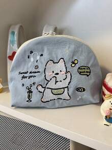 1件女孩刺繡插畫收納包，大容量便攜式拉鍊化妝包，適合旅行與度假必需品，可收納衛生棉、鑰匙、手機、充電器、口紅、化妝品、香水、化妝刷，收納盒與收納袋，適用於護膚與美容產品，適合女性、學生、女學生，聖誕禮物與開學禮物 - 彩色 - 查看 10