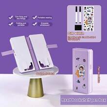 Soporte de Lectura Ajustable 2 en 1 Estuche Multifuncional para Lápices y Libros de Lectura Plegables para Suministros de Oficina para Estudiantes - Morado - Ver 8