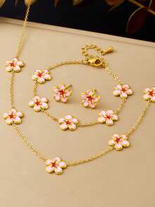 1 套镀金不锈钢水钻和透明花链手链、耳环和项链首饰套装情人节、妈妈、母亲、母亲节、礼物