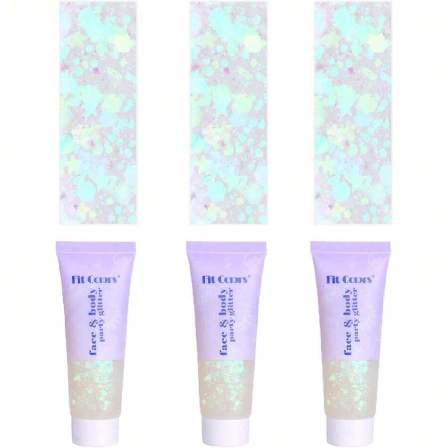 Face Body Glitter, Hair Glitter Sparkles Chunky Face Glitter Gel For Makeup Singer Concerts Mermaid Festival Sequins Face Paint (3pc White),23580388 - trắng - Xem 1