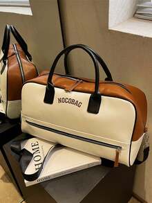 女士休闲手提包，时尚撞色单肩斜挎包，适合产前、学生、健身房、瑜伽、旅行，大容量便携式手提包，带行李牌，随身携带 - 棕色 - 查看 7