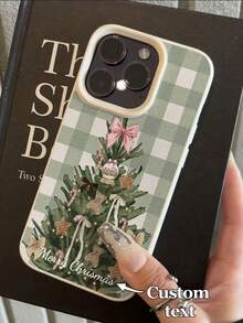 1 carcasă de telefon personalizabilă cu text și design tematic de Crăciun în carouri verzi și albe, potrivită pentru iPhone 17 Pro Max/17 Air/15 Pro Max/16 E/14 Plus/13/12/11, S24/20 Ultra, Redmi Note 13 Pro Plus, fabricată din material TPU, plină de atmosferă de sărbătoare, cel mai bun cadou pentru familie și prieteni de Crăciun.