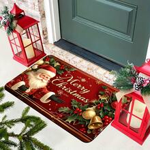 1pc Rectangular Christmas Door Mat With Santa Claus & Golden Lettering - Red & Golden Plush Indoor Entry Mat, Washable Holiday Decor Mat For Front Door, Living Room, Bedroom - Festive Wreath & Snowflake Design With Holly & Berries, Durable Floor Mat For Home Entrance, Suitable For Laundry, Bathroom, Kitchen - Easy-Clean Indoor Mat With Golden Frame & Red Border. Actual Item Is Smaller Than Picture. May Be Certain Color Difference. - White - View 5