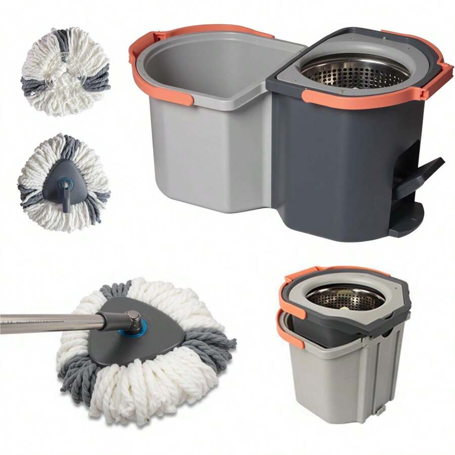 Cubo con Pedal Juego de fregona y cubeta, Cuboíble de fregona, con diseño escurridor y fregona giratoria de 360°, Set de Limpieza de Suelos Uso en húmedo y,Sistema de Limpieza hogar - 1 - Ver 1