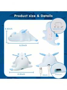 Đèn ngủ khủng long có thể điều chỉnh độ sáng 3 chế độ, đèn ngủ từ tính bằng silicon mềm, đèn bàn hình động vật dễ thương, đèn ngủ ấm áp có thể sạc lại cho phòng ngủ, trang trí phòng khách - Nhiều màu - Xem 6