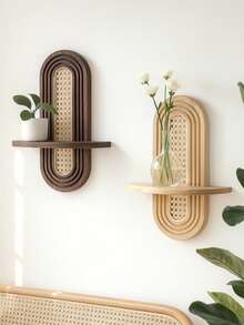 1件波西米亚风藤编壁挂架 - 复古简约家居装饰，木质壁挂式植物架，适合小型盆栽，可用作悬浮展示架，适用于客厅、卧室、餐厅、浴室、办公室等空间，打造精美的艺术墙面装饰。 - 彩色 - 查看 9