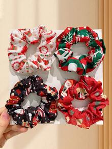4pcs/Set Christmas Hair Accessories For Women, High Elastic Curly Hair Scrunchies, Suitable For Buns, High Ponytails, Very Practical, Ideal For Parties, Gifts, Holidays ,Beauty ,Hair Ties
