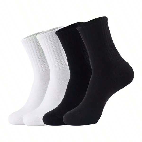 Due paia di calze lunghe in cotone di colore nero e bianco, traspiranti, assorbenti del sudore, casual, resistenti agli odori, adatte per fitness e sport