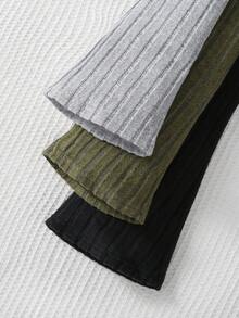 Set de 3 pantalones acampanados de punto acanalado para niñas - Cintura elástica, transpirable y ligero, adecuado para primavera, verano, otoño, unicolor casual (gris/verde/negro) - Fácil cuidado a mano/limpieza en seco, pantalones para niñas, pantalones de cintura elástica, adecuado para exteriores - Multicolor - Ver 3