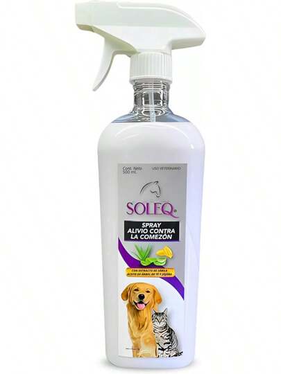 KARBI Spray Calmante de Comezón e Irritaciónes - Soleq Alivio de Comezón y picazón - Repara la Piel dañada - Aceites Esenciales y Sábila - Perros y Gatos - 500 ml