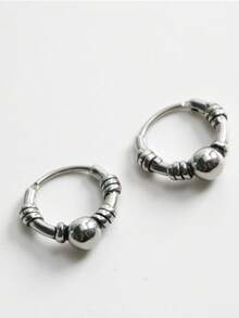 1只不锈钢朋克风耳环，防水男士耳环，时尚日常配饰 - 銀灰色 - 查看 2