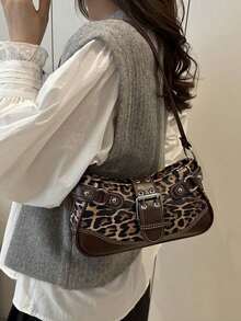 New Fashion Buckle Leopard Print Handbag & Shoulder Bag, Suitable For Parties, Outings, Vacations, Shopping And Daily Use, Can Store Coins, Phones, Also Suitable As A Work Bag For Office Ladies, College Students And Working Women, Elegant Ladies Bag - 咖啡 - 查看 4