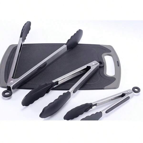 Multi-Functional Stainless Steel Cooking Tongs With Silicone Tips - Heat Resistant, Non-Stick, Suitable For Grilling And Outdoor Cooking, Perfect For Bread, Steak, Salad, Desserts
