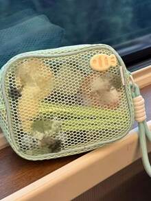 1 Pc Mesh Makeup Bag, High Appearance Level, Dopamine Pearl Zipper, Large-Capacity Storage Bag