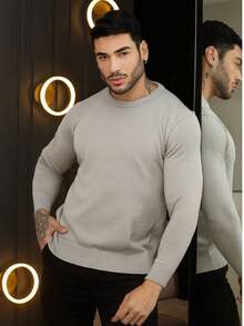 TRICOT DE LUXO Men's Basic Knitted Sweater, Quality Pullover, Autumn Winter, Father's Day - 銀色 - 查看 4