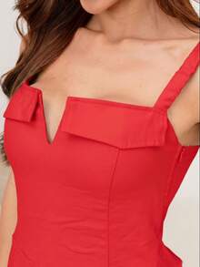 TETE FASHION OVERALLS WOMEN'S SHORT OVERALL V-NECK ELEGANT TAILORING - 紅色 - 查看 2