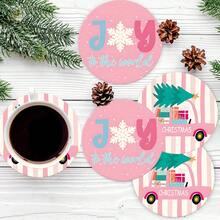 4pcs/8pcs Pink Christmas Theme Coasters, Christmas Pattern Absorbent Pads Coffee Mats Drink Coasters, Kitchen Table Room Bar Decor Holiday Gift - Multicolor - View 10