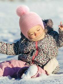 1顶婴儿毛球保暖带护耳帽可爱针织节日雪帽 - 1PC - 查看 3