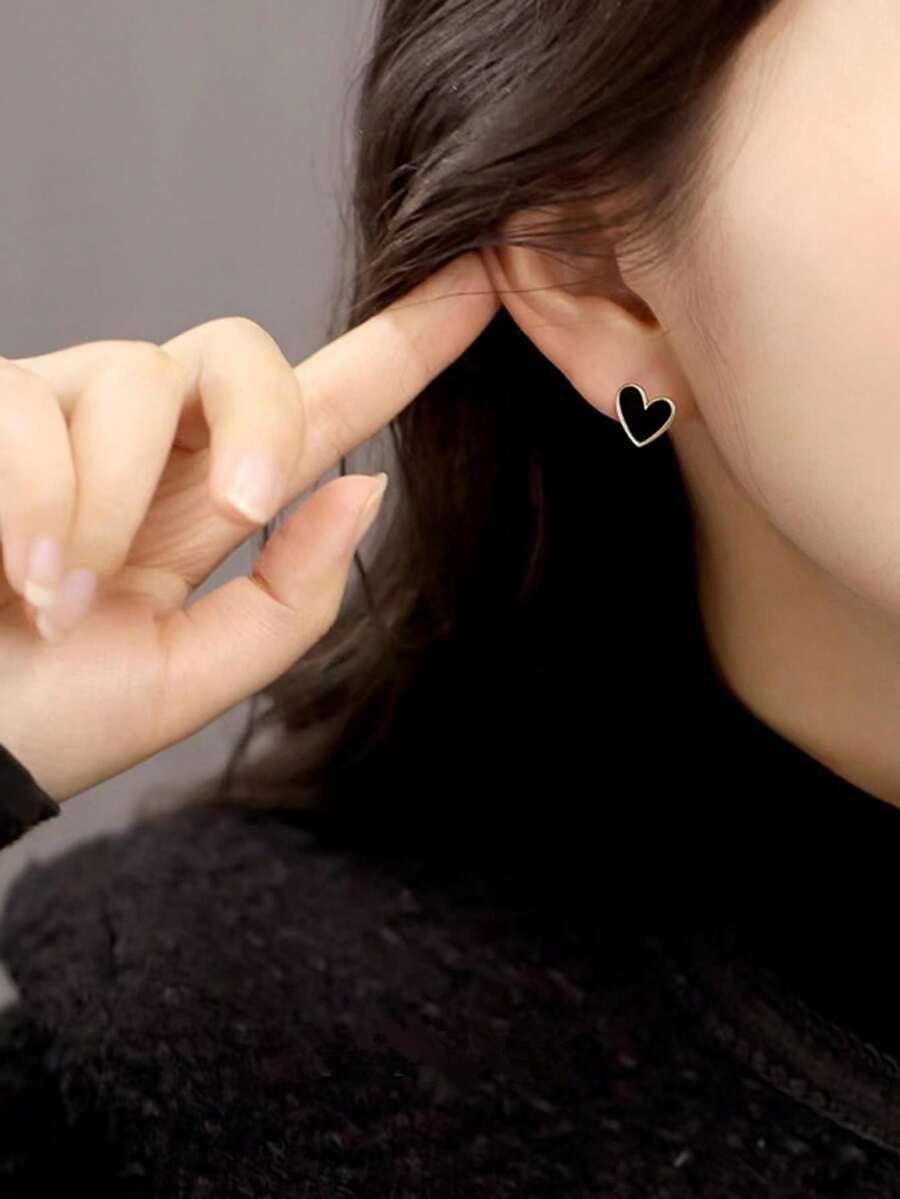 1 Pair Heart Shaped Stud Earrings For Women – Cute And Comfortable Daily Wear Jewelry, Perfect Gift For Valentine's Day, Mom, Mother's Day, And Special Occasions - 彩色 - 查看 1