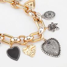 Mydear 1pc Vintage Charm Geometric Heart Pendant Necklace, Retro Dual-Tone Alloy Chunky Chain, Fashion Jewelry Suitable For Women's Daily & Party Wear