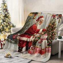 1pc Christmas Santa Claus, Snowman, Reindeer Gift Box Fleece Blanket, Super Soft Flannel Suitable For Bedroom, Living Room, Sofa And Office, Great For Travel And Gifting, Christmas
