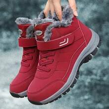 2025 Botas de nieve de moda de invierno para hombres, con forro polar, botas de tobillo acolchadas de algodón grueso, botas a juego para parejas - Rojo - Ver 4