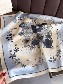 1 Piece Of Women's Elegant Retro Printed Thin Satin Square Imitation Silk Scarf, Bohemian Retro Casual Women's Scarf, Shawl, Lightweight And Comfortable Women's Headscarf, Suitable For Daily Wear And Outings In Spring And Summer - 印刷 - 查看 2