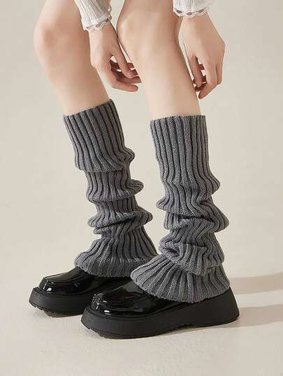 1켤레 여성용 니트 레그 워머, 회색, 가을/겨울 시즌에 편안하고 따뜻함