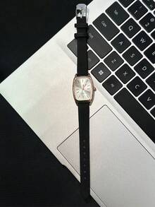 1pc Women's Casual Classic Fashion Black PU Leather Strap Watch, Adjustable Strap, Birthday Gift, Fashion Accessory