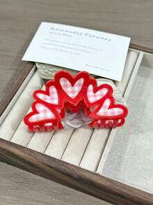 Pink Plaid Pattern Heart Bow Hair Claw Clip, Hair Accessory For Women, Suitable As Birthday Or Valentine's Day Gift Elegant Hair Clips Winter Hair Clutch Women Hair Accessories - Multicolor - View 12