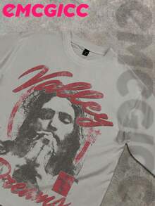 Manfinity Y2k Long Sleeve Shirts ,Graphic T Shirt Cotton 250g,Fashionable Hip-Hop For Men -  Long Sleeve T-Shirts, Funny Vintage Shirts,Regular Fit, Street Style, Digital Print,  Ideal Gift - 灰色 - 查看 4