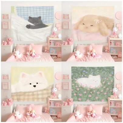 Sistema de curación de mascotas lindo, tapiz de estilo escandinavo, corazón de niña, fondo de pared para habitación de niños