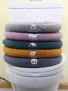 غطاء مقعد المرحاض المطرز من البوليستر قطعة واحدة - غطاء قماش محبوك بلون صلب مسمك - لا يتطلب كهرباء