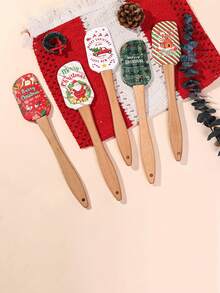 1 pieza Rasqueta de silicona navideña, Juego de rasquetas navideñas, Herramienta de cocina navideña, Con mango de madera, Rasqueta para decorar pasteles navideños, Para cocinar, hornear, mezclar crema de mantequilla - Multicolor - Ver 7