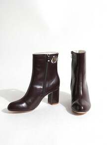 女士时尚派对PU皮革索环粗高跟踝靴