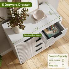 Kommode Mit 5 Schubladen Weiß Sideboard Komodenschrank Für Wohnzimmer Schlafzimmer Kommode Mit Großer Schubladenschrank Flur Möbel Arbeitszimmer 95X70X40 cm