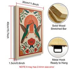 1pc Framed/Unframed Boho Floral Hummingbird Folk Art Vintage Wall Poster Canvas Print Scandinavian Sunrise Bird Farmhouse Decor Rustic Painting For Dorm,Living Room,Bedroom,Modern Home Decoration - Multicolor - View 11