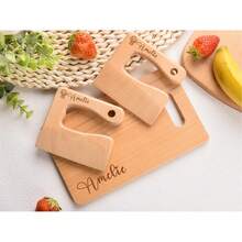 2 Pieces SetPersonalized Kids Chef Set - Wooden Cutting Board & Pretend Play Kitchen Tools, Educational Gift For Toddlers 3-5, Custom Name Engraved - Two-piece Set - View 3