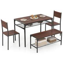 Dining Table Set For 4 Rectangular Table W/ 2 Chairs, 1 Bench, Storage Racks - Default - View 3