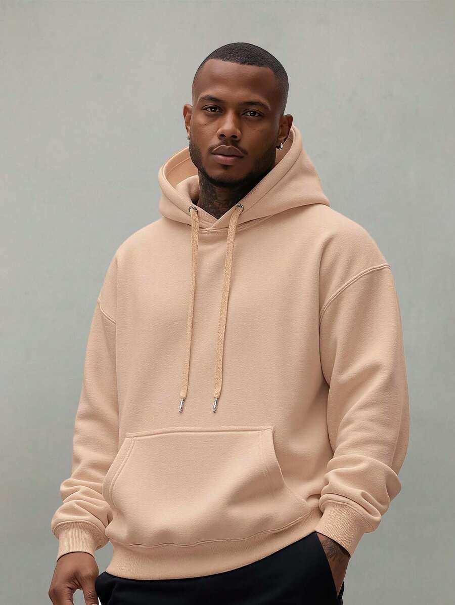 Men's And Women's Plain Kangaroo Sweatshirt Cold Weather Blouse Cotton Lined Warm Tracksuit Coat With Pocket And Hood New Release 3 Cables Winter Cold Season - Màu be - Xem 1