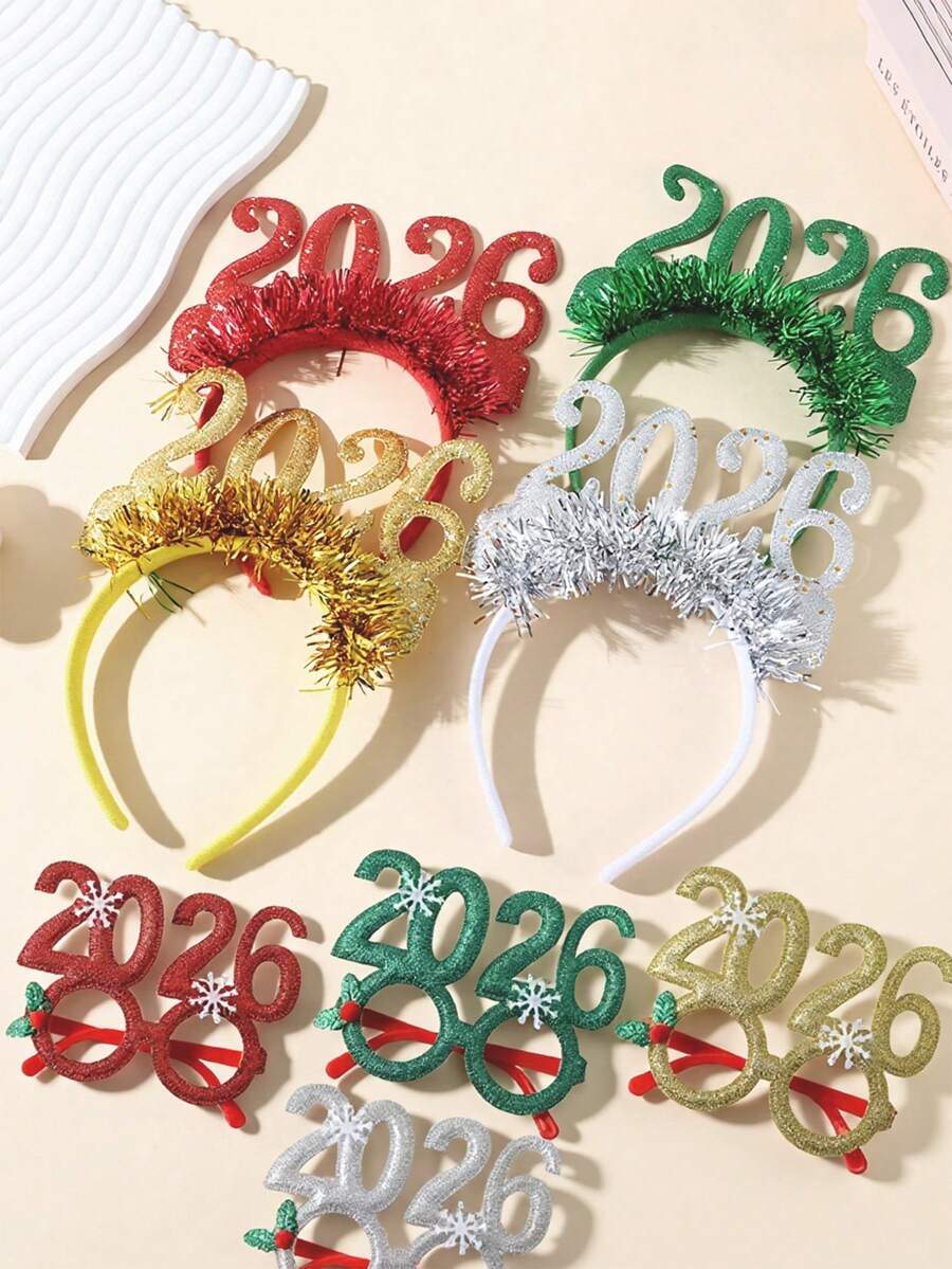 1 Set Of 2 Pieces Combination Set Of Children's Christmas Headbands, Holiday Party Decoration Props, 2026 New Year's Digital Headbands, Christmas Glasses Decoration, Suitable For Children's Christmas Party Activities Decoration