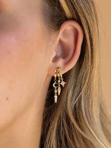 14k Gold Plated Dangling Earrings, Cute Exaggerated Chain Earrings, Elegant Teardrop Earrings, Gold Plated Jewelry - Style Three - View 1