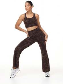 Women's Spring And Summer Outdoor Sports Pants Yoga Women's Sports Pants Camouflage Sports Tight Pants High Waist Elastic Slimming Bell Bottom Pants Slim Fit Fitness Wide Leg Yoga Pants Fashionable Casual Hip Lifting Slim Fit Sports Pants - Cà phê nâu - Xem 5