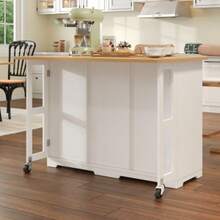 Kitchen Trolley, Mobile Serving Cart, Kitchen Island With Drawer, Kitchen Cabinet With Pet Bowl/Pet Dining Area, 120*70*90cm, White - White - View 5