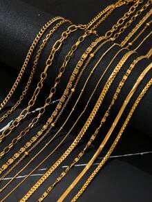 12pcs Fashion Stainless Steel Gold Silver Necklace Bracelet Jewellery Set Suitable For Daily Matching Use Lots Of Accessories - Multicolor - View 19