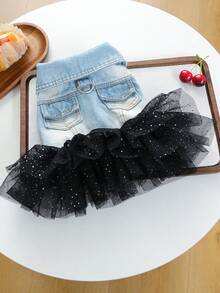 PETCIRCLE 1件宠物服装，狗狗/猫咪服饰，时尚可爱的小型犬休闲浪漫薄纱连衣裙系列，星云薄纱连衣裙 - 彩色 - 查看 1